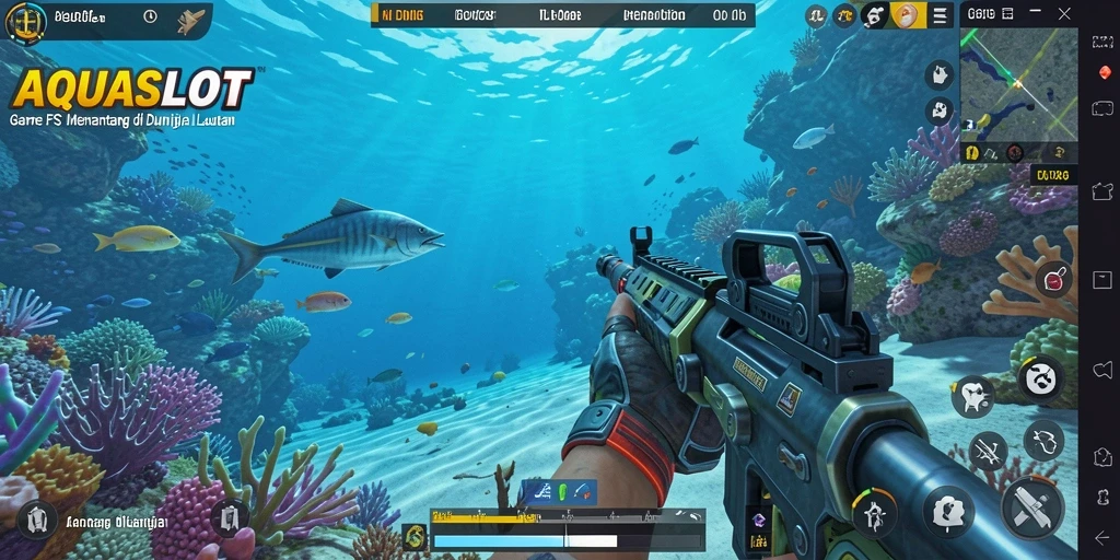 Tampilan gameplay AQUASLOT yang menegangkan di bawah laut.