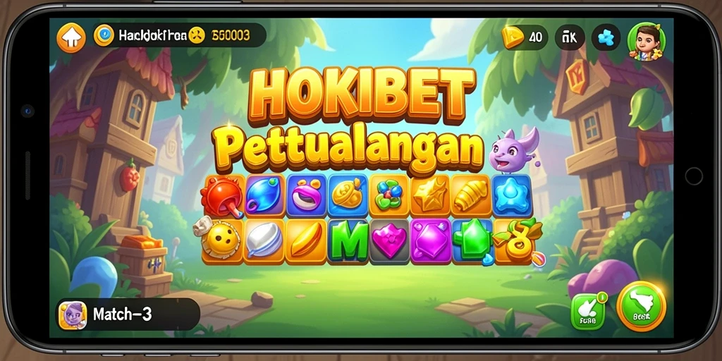 Tangkapan layar HOKIBET menampilkan gaya permainan Match-3 yang mengasyikkan.