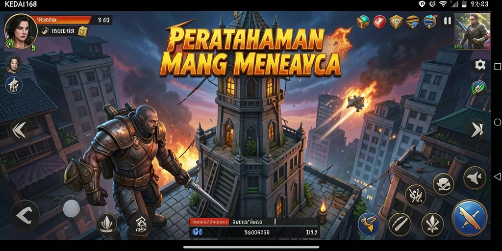 Tampilan gameplay KEDAI168 dengan menara yang siap menghadang musuh.