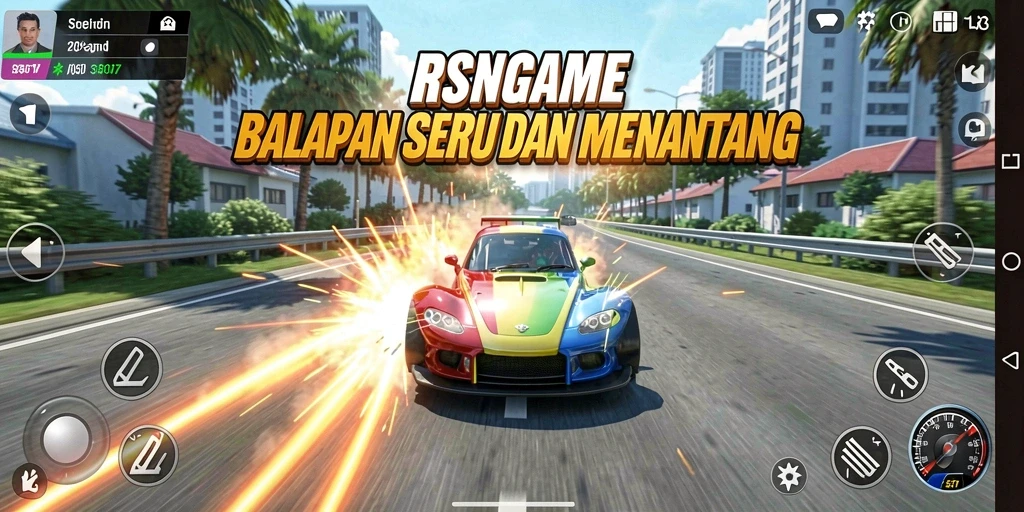Screenshot utama RSNGAME menampilkan aksi balapan yang mendebarkan.