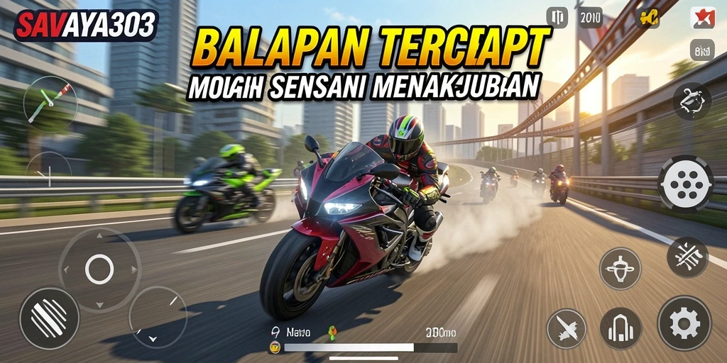 Tampilan gameplay <strong>SAVAYA303</strong> yang menegangkan dan penuh aksi balapan motor.