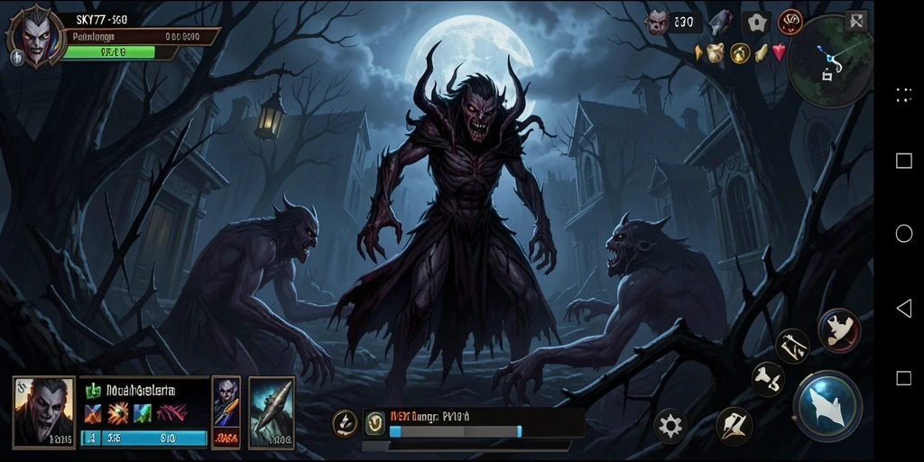 Screenshot menunjukkan suasana menyeramkan dan gameplay mendebarkan di SKY77.