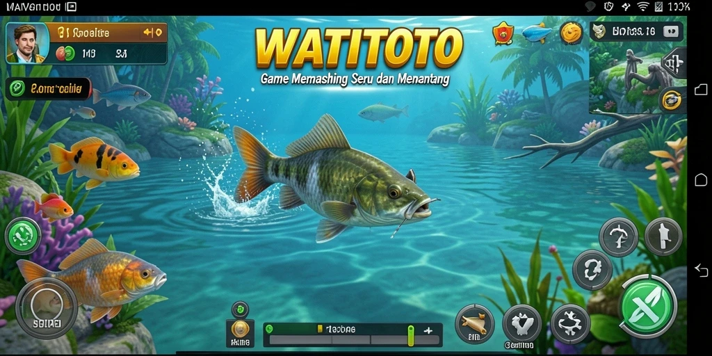 Screenshot gameplay WATITOTO menampilkan aksi memancing yang seru.